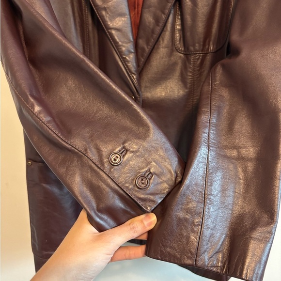 Vintage Genuine Leather Red Wine Women's Office Jacket Blazer -Size Medium/Large - Picture 9 of 14